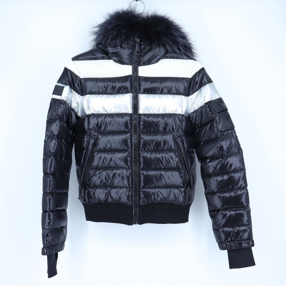 SAM. Starburst Puffer Jacket Striped Limited Edition Raccoon Trim Women's S